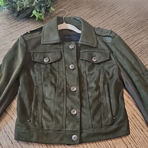 BCBGMAXAZRIA size S dark green suede moto jacket - Picture 11 of 11